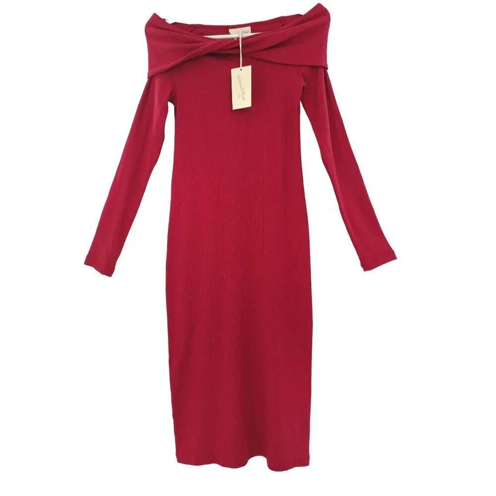 Universal thread, Elegant dress for women, red, cotton and polyester, size XS. N